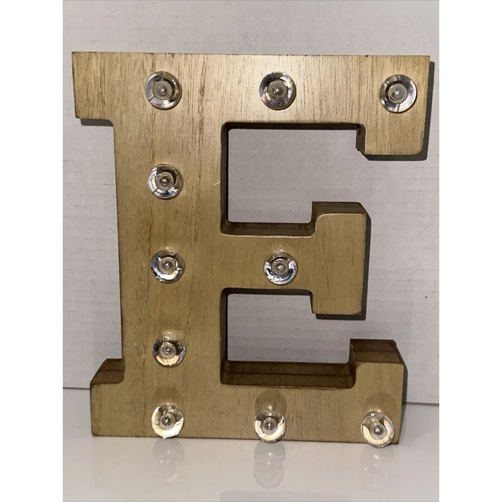 Barnyard Argento SC Sicura Wooden Table Top Marquee Letter E Light Up Initial